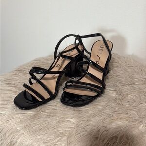 Unisa Black Strappy Heels with Glossy Finish